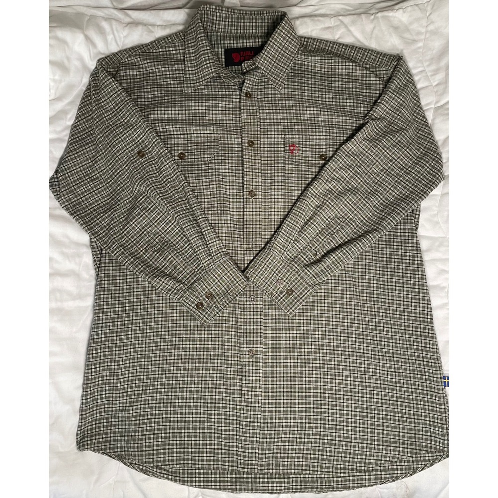 Fjallraven Mens XL Plaid Long Sleeve Button Down Shirt Olive Green Brown Outdoor